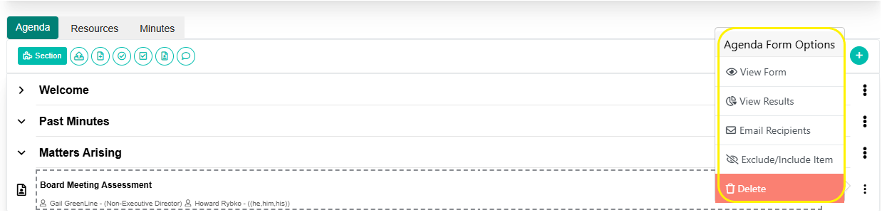 BoardCloud Agenda Form Options