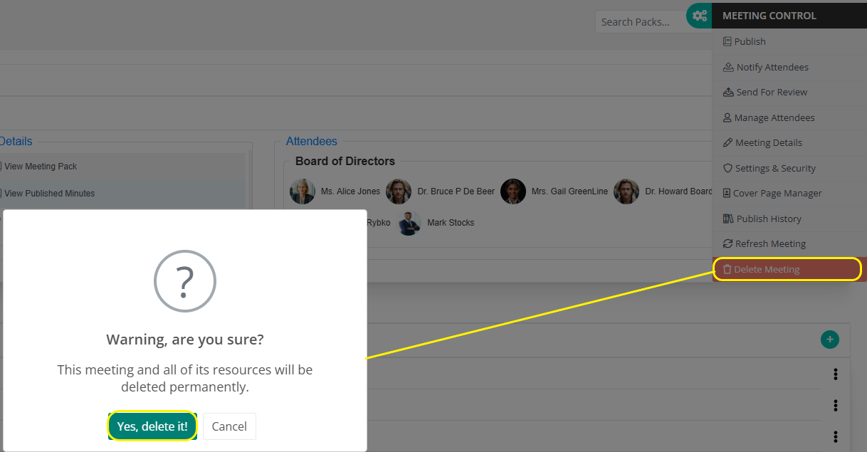 BoardCloud Delete Meeting Operation