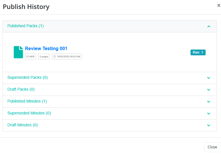 BoardCloud Publish History Dialog