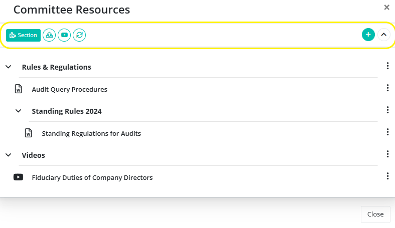 BoardCloud Committee Resource Library in Admin view