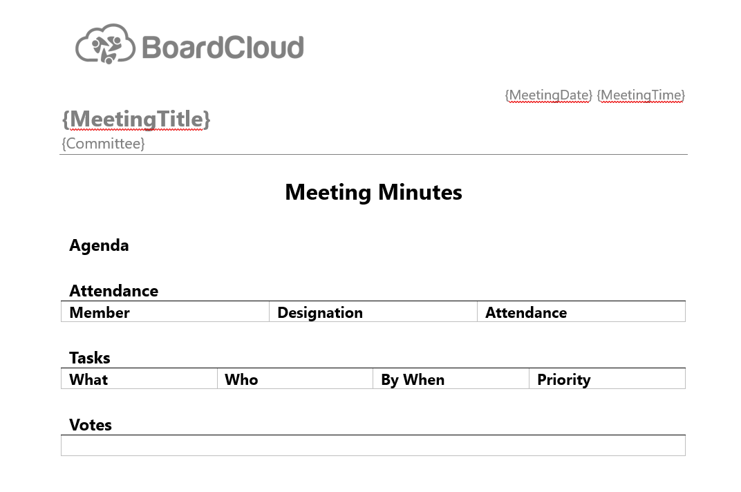 BoardCloud Minutes Template in MS-Word