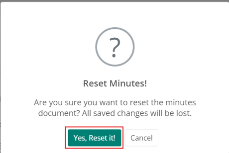 Reset Dialog Confirmation Box