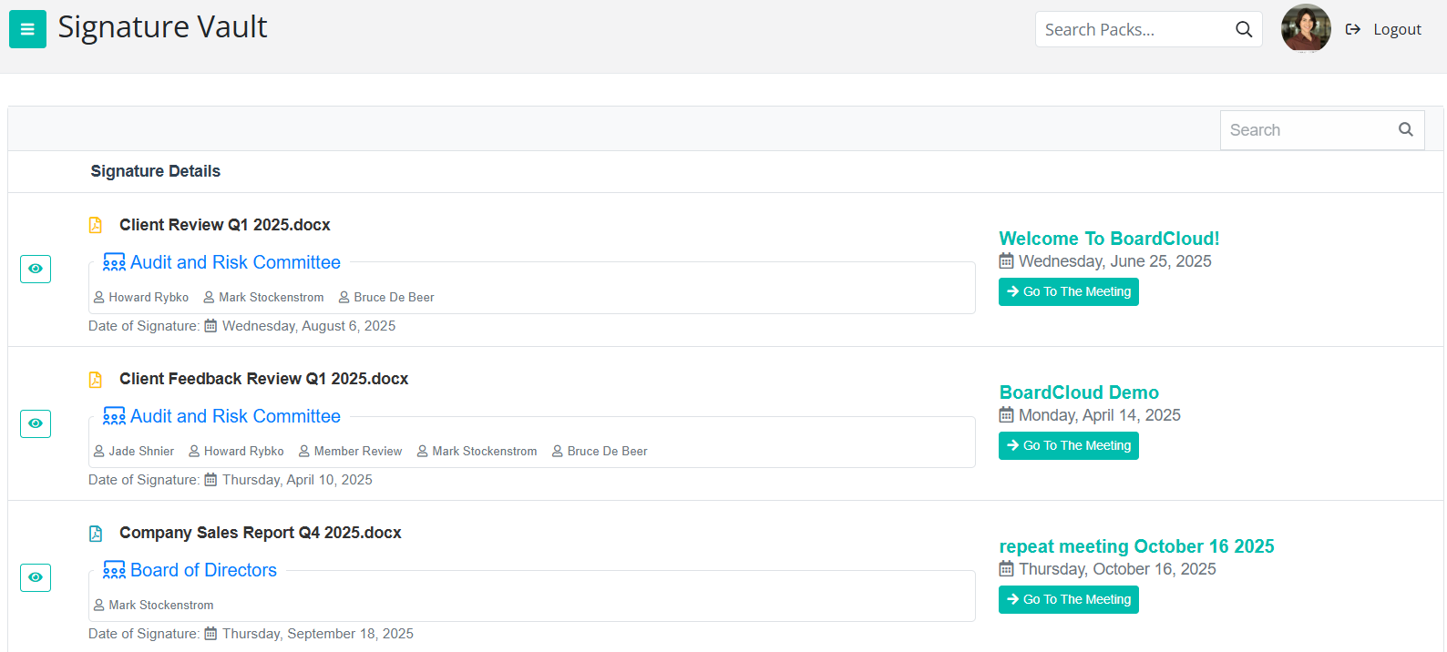 Signature Vault in BoardCloud