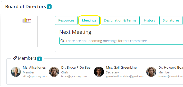 BoardCloud List of all past and upcoming meetings