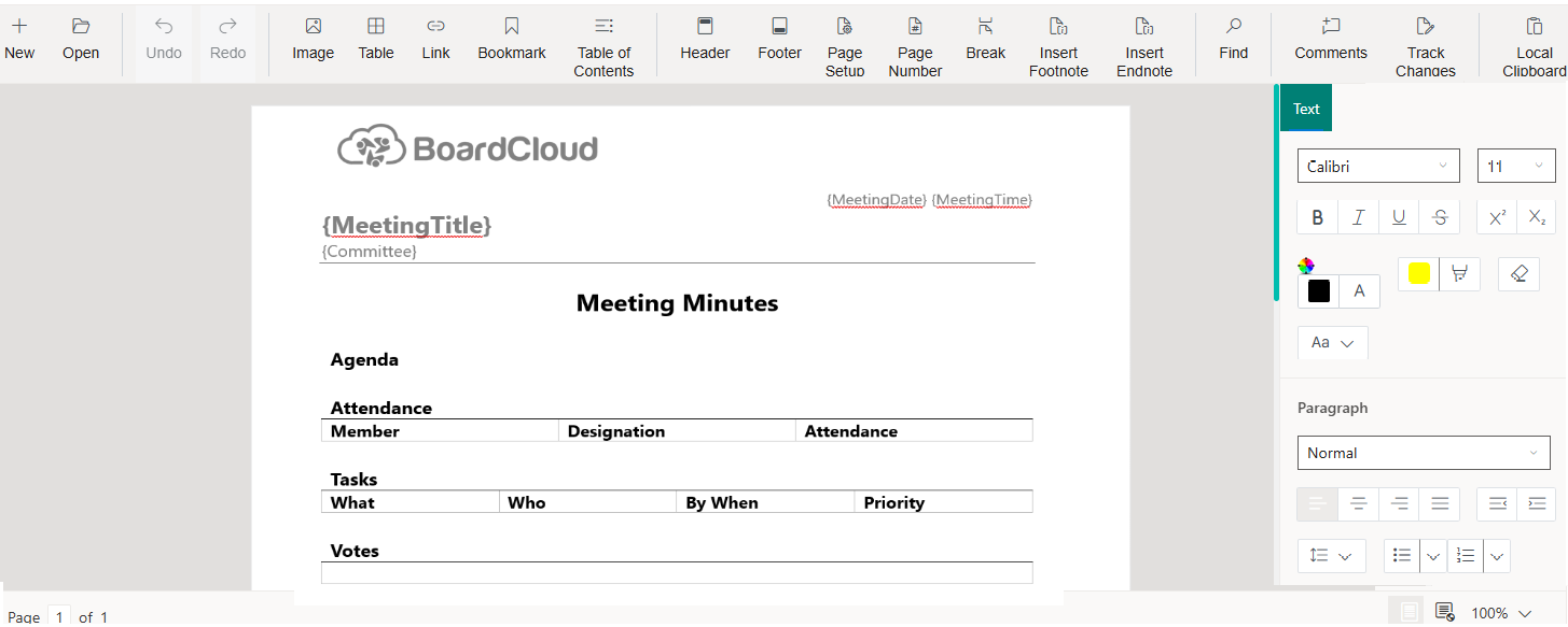 BoardCloud Minutes Template Editor